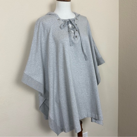 L'AGENCE Lizzy Lace Up Grey Hooded Poncho - Picture 8 of 16